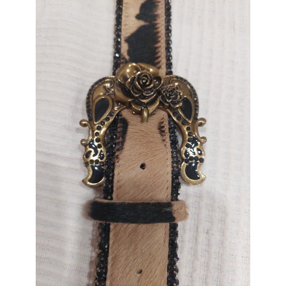 Betsey Johnson cow hair genuine leather rose Buckle jeweled belt Medium 31-35